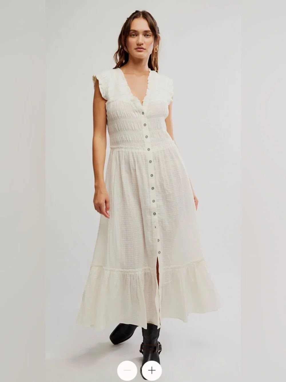 FREE PEOPLE Desert Dazed Dress /White Button-Front Maxi Dress size extra large - Picture 2 of 15